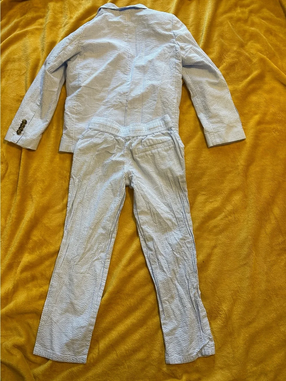 Cat & Jack Boys Seersucker Suit Set Blazer & Pants Light Blue White Size 7